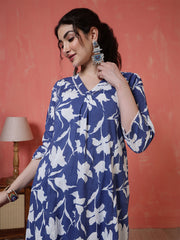 Blue Printed Two Piece Cotton Co-ord Set for Women