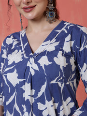 Blue Printed Two Piece Cotton Co-ord Set for Women