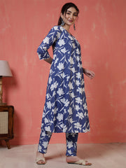 Blue Printed Two Piece Cotton Co-ord Set for Women