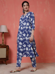 Blue Printed Two Piece Cotton Co-ord Set for Women