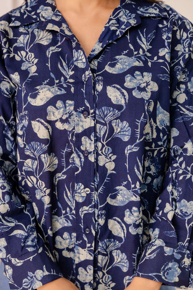 Blue Floral Printed Shirt for Women
