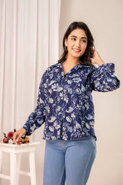 Blue Floral Printed Shirt for Women