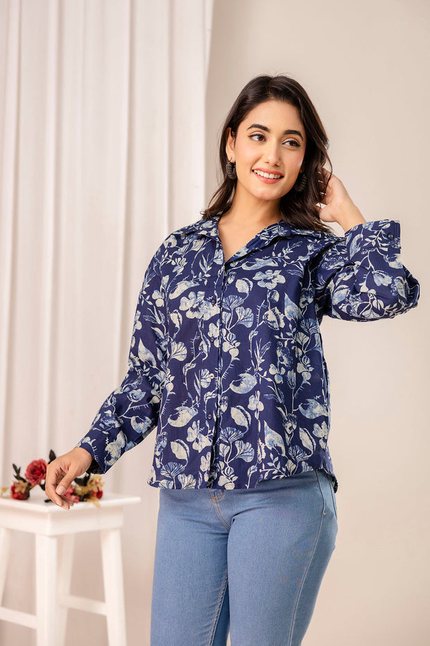 Blue Floral Printed Shirt for Women