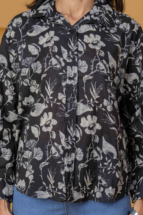 Women Black Printed Shirt Style Top