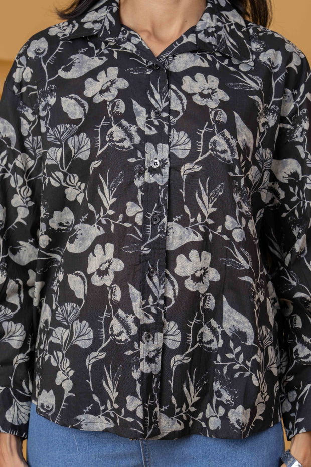 Women Black Printed Shirt Style Top