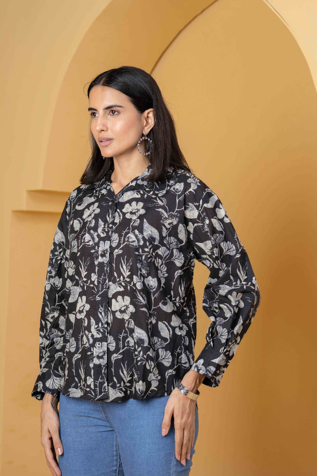 Women Black Printed Shirt Style Top
