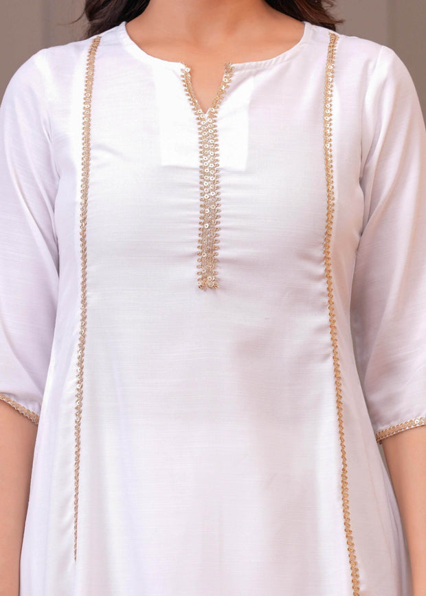 White Solid Kurta Set with Dupatta for Women