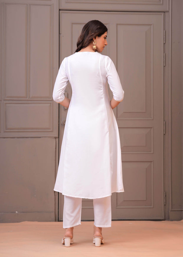 White Solid Kurta Set with Dupatta for Women