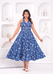Blue Floral Printed Maxi Dress for Women