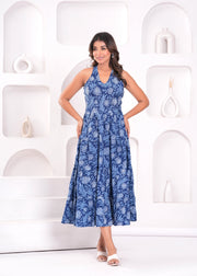 Blue Floral Printed Maxi Dress for Women