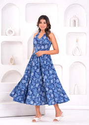 Blue Floral Printed Maxi Dress for Women