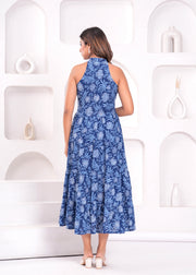 Blue Floral Printed Maxi Dress for Women