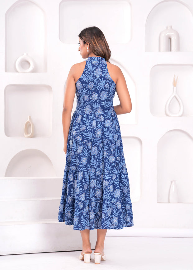 Blue Floral Printed Maxi Dress for Women