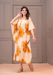 Mustard Floral Printed Kaftaan Maternity Dress for Women