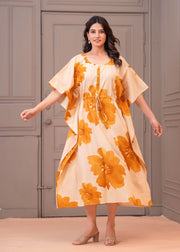 Mustard Floral Printed Kaftaan Maternity Dress for Women