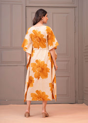 Mustard Floral Printed Kaftaan Maternity Dress for Women