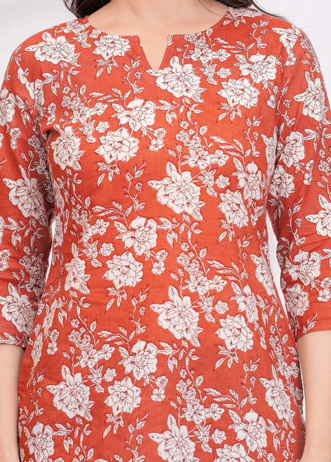 Rust Floral Printed Tunic for Women