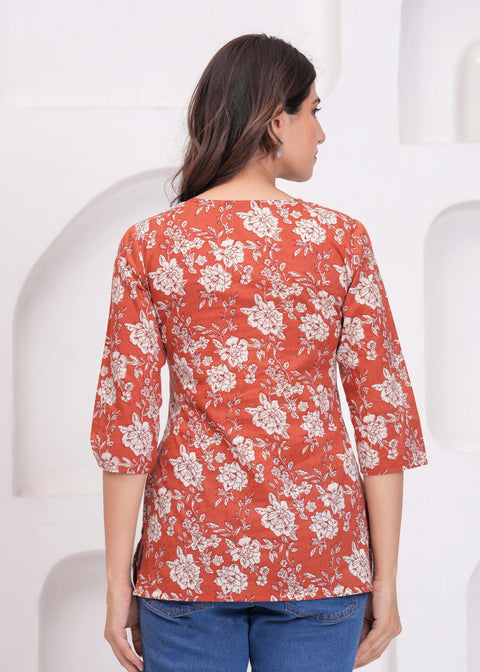 Rust Floral Printed Tunic for Women