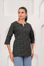 Black Floral Printed Tunic for Women