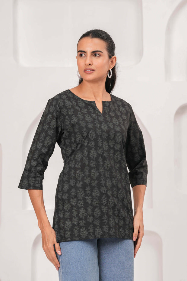 Black Floral Printed Tunic for Women