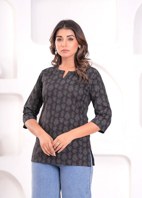 Black Floral Printed Tunic for Women