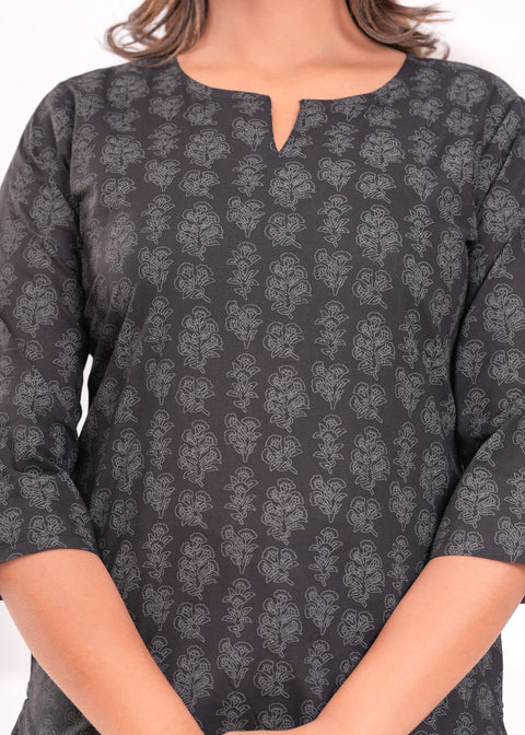 Black Floral Printed Tunic for Women