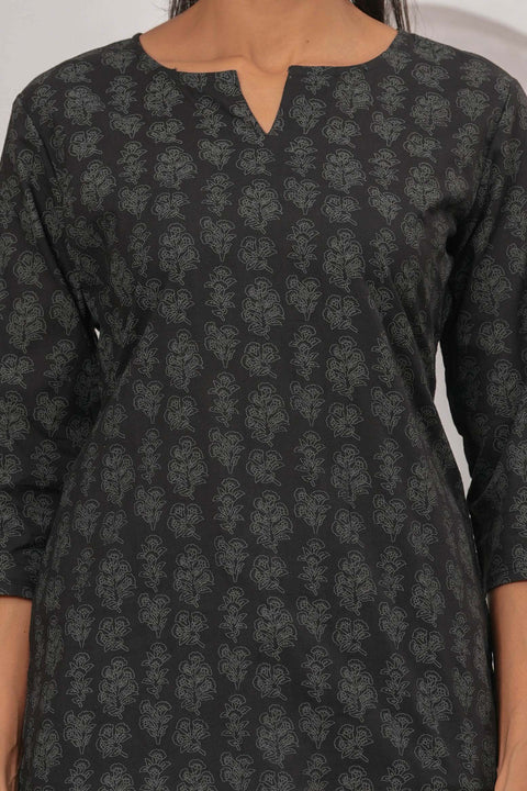 Black Floral Printed Tunic for Women
