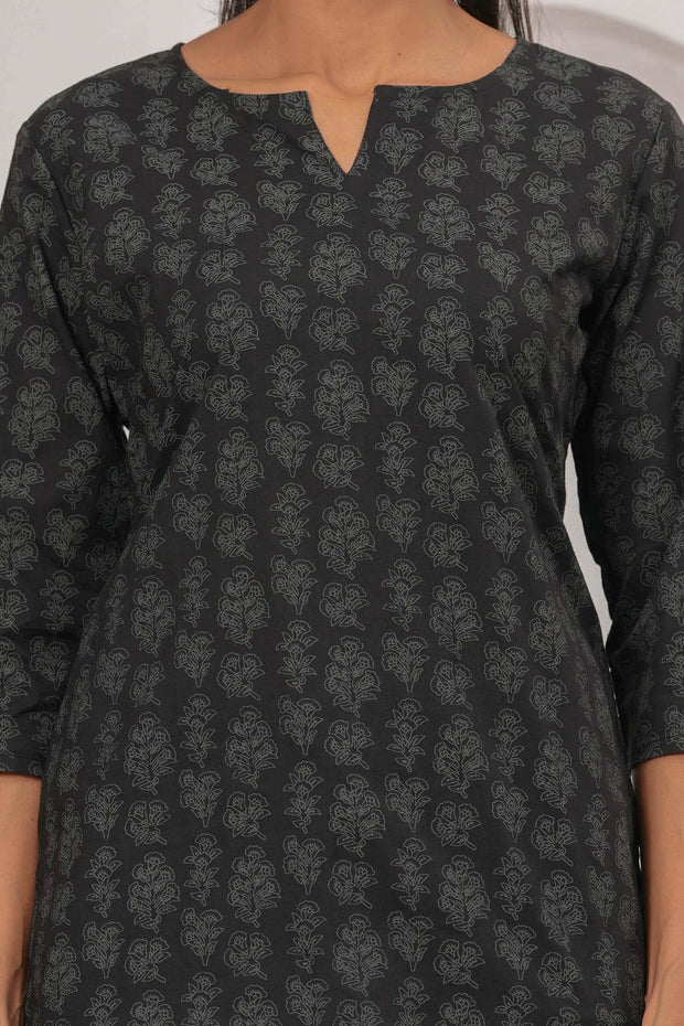 Black Floral Printed Tunic for Women