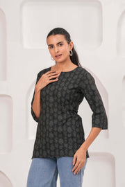 Black Floral Printed Tunic for Women