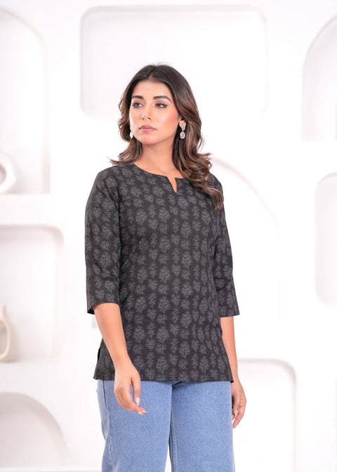 Black Floral Printed Tunic for Women