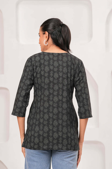 Black Floral Printed Tunic for Women
