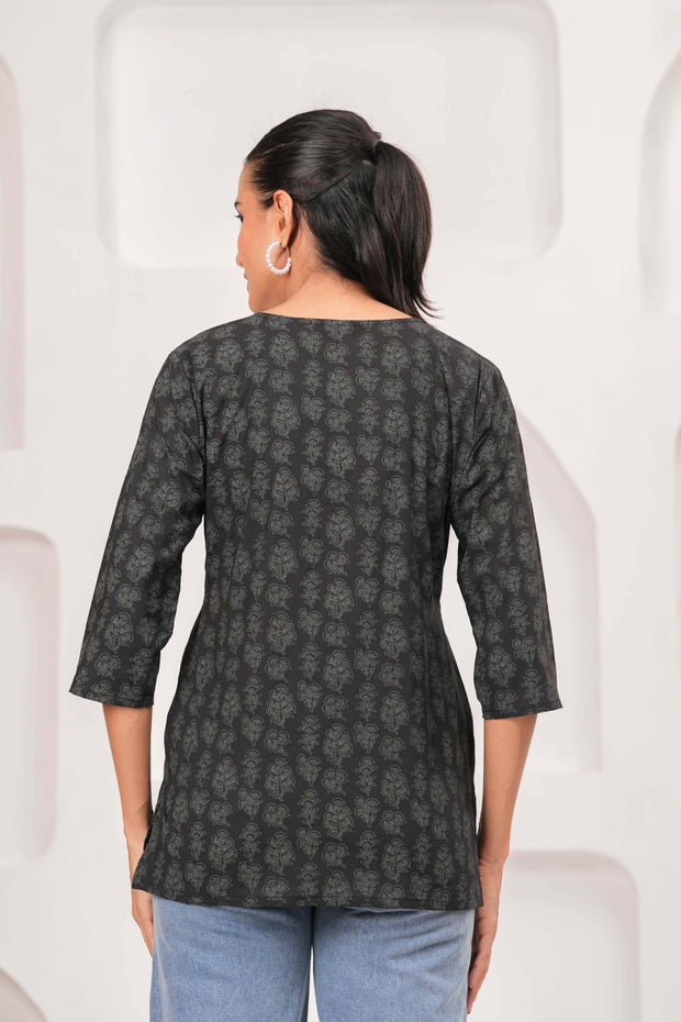 Black Floral Printed Tunic for Women