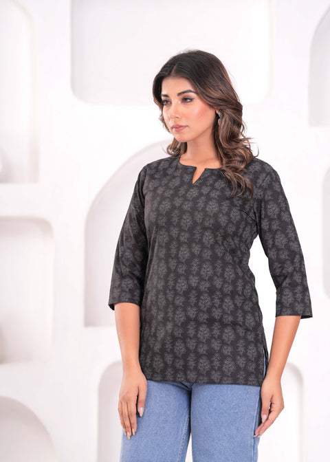 Black Floral Printed Tunic for Women