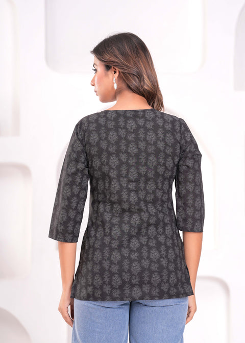 Black Floral Printed Tunic for Women