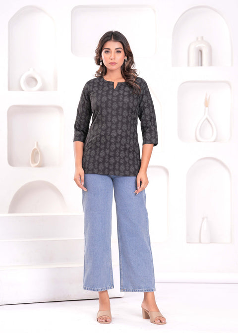 Black Floral Printed Tunic for Women