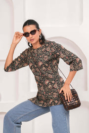 Black Printed Straight Tunic for Women