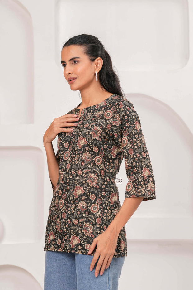 Black Printed Straight Tunic for Women