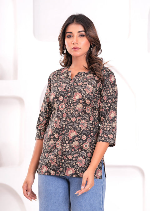 Black Printed Straight Tunic for Women