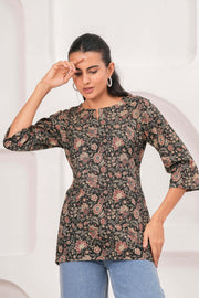 Black Printed Straight Tunic for Women