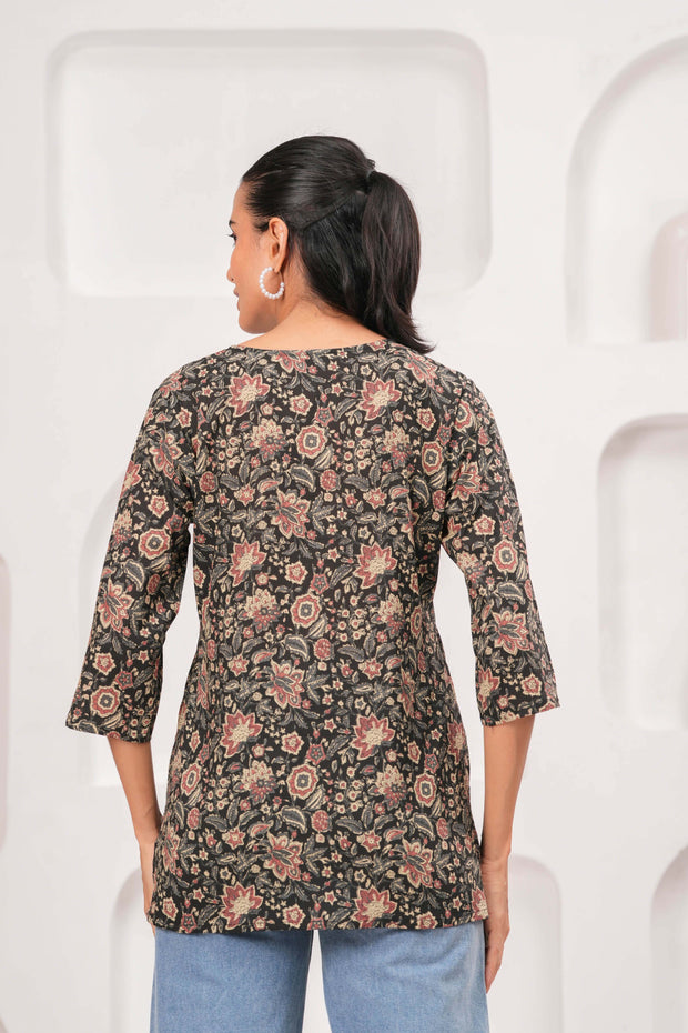 Black Printed Straight Tunic for Women
