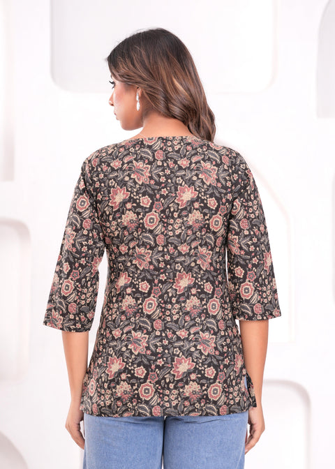 Black Printed Straight Tunic for Women