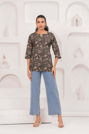 Black Printed Straight Tunic for Women