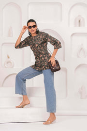 Black Printed Straight Tunic for Women