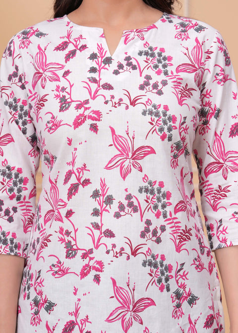 Pink Floral Printed Straight Tunic for Women
