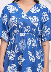 Blue Printed Midi Dress for Women