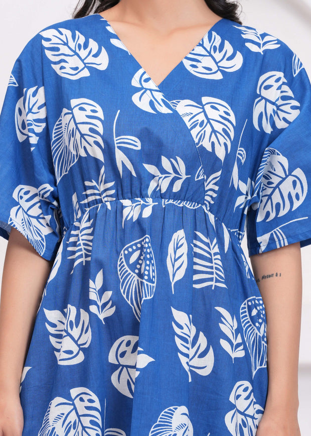 Blue Printed Midi Dress for Women