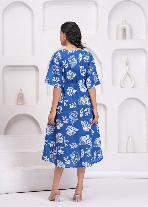 Blue Printed Midi Dress for Women