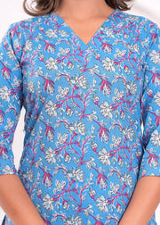 Blue Printed Kurta Set with Dupatta for Women