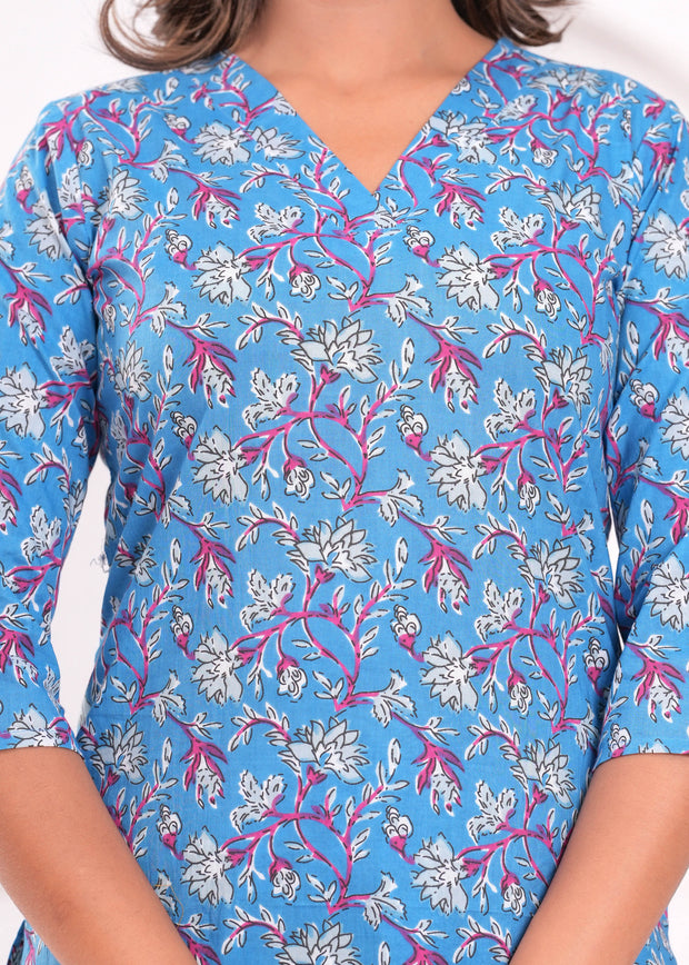 Blue Printed Kurta Set with Dupatta for Women