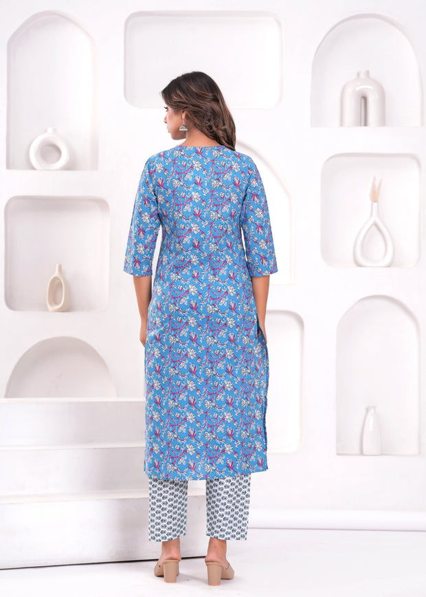 Blue Printed Kurta Set with Dupatta for Women